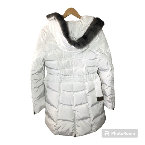 NWOT Laundry by Shelli Segal Faux Fur Collar Down Feather White Puffer Coat In M - Picture 3 of 14